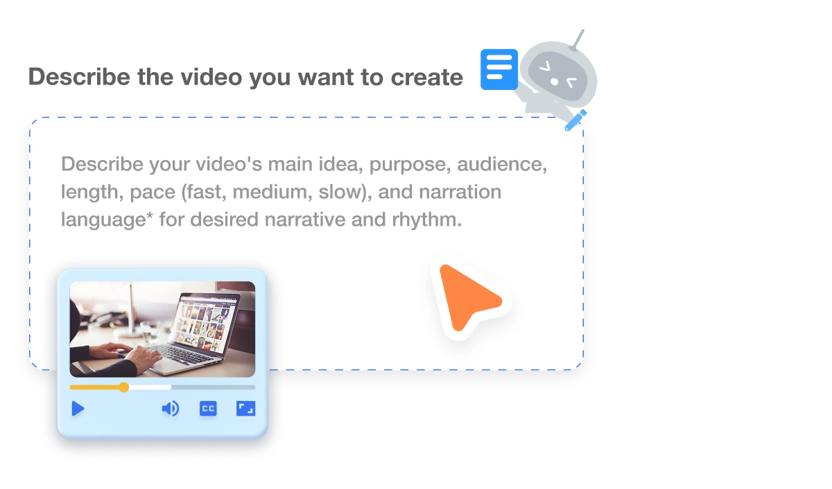 Visla real estate video maker allows users to describe their video idea, purpose, audience, and narration style for AI-powered video creation.